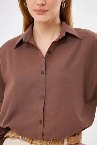Women's Coffee Oversize Long Basic Shirt ARM-22Y001118-Coffee - 5