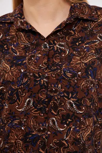 Women's Coffee Patterned Long Sleeve Shirt ARM-25K001040 - 3