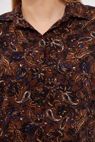 Women's Coffee Patterned Long Sleeve Shirt ARM-25K001040 - 4