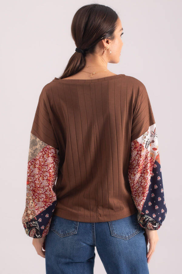 Women's Coffee Sleeve Patterned Bubble Knit Blouse ARM-20K081001 - 4