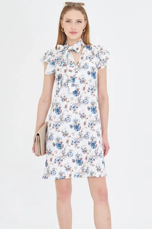 Women's Coffee V-Neck Ruffled Sleeve Tie Detail - ARMONIKA