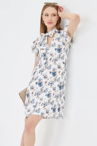 Women's Coffee V-Neck Ruffled Sleeve Tie Detail - ARMONIKA (1)