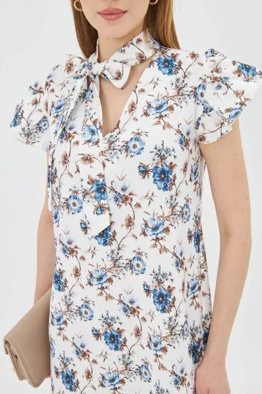 Women's Coffee V-Neck Ruffled Sleeve Tie Detail - 3