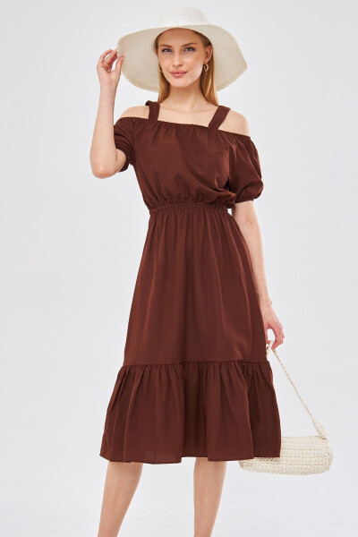 Women's Coffee Waist Elastic Strappy Dress ARM-21K001214 - 4