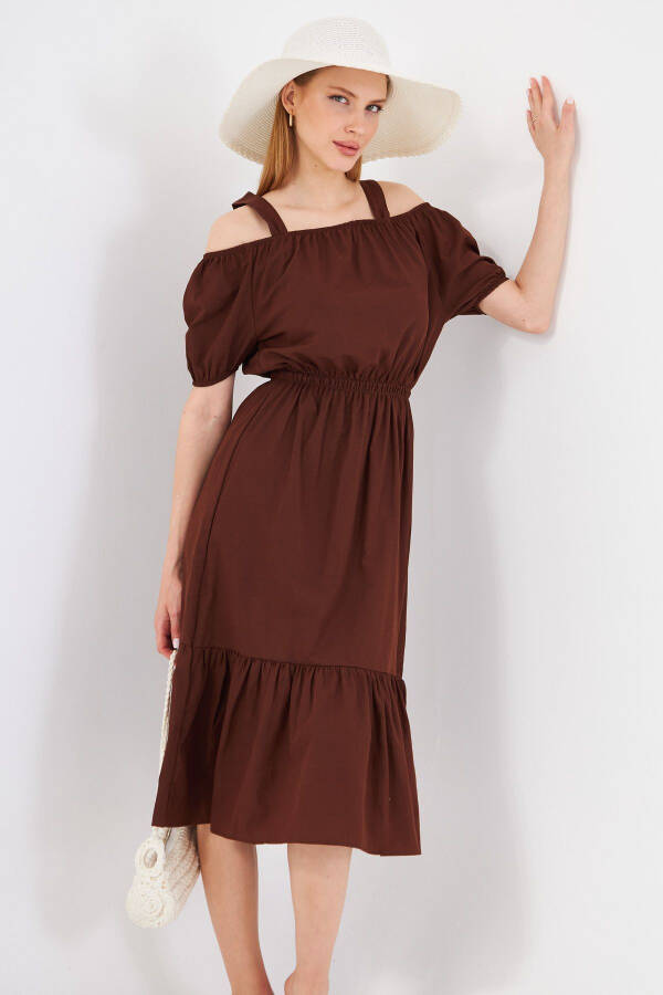 Women's Coffee Waist Elastic Strappy Dress ARM-21K001214 - 5