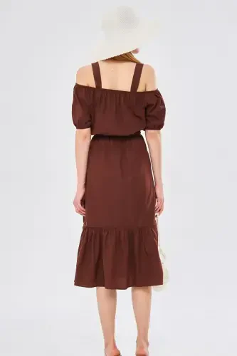 Women's Coffee Waist Elastic Strappy Dress ARM-21K001214 - 6