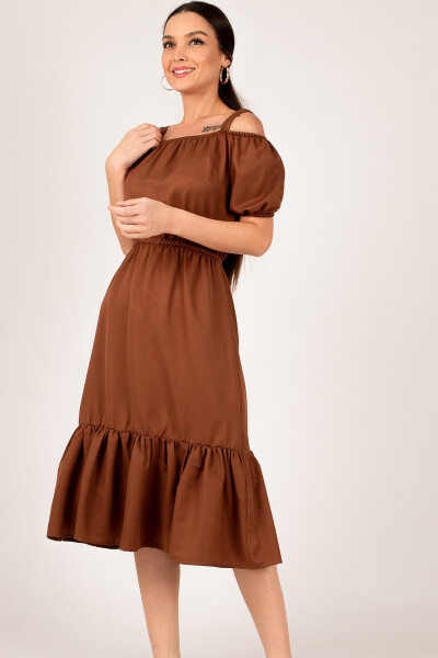 Women's Coffee Waist Elastic Strappy Dress ARM-21K001214 - 8