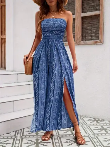 Women's Collar Guipure Detailed Front Slit Detailed Patterned Supima Pants Skirt Jumpsuit - 3