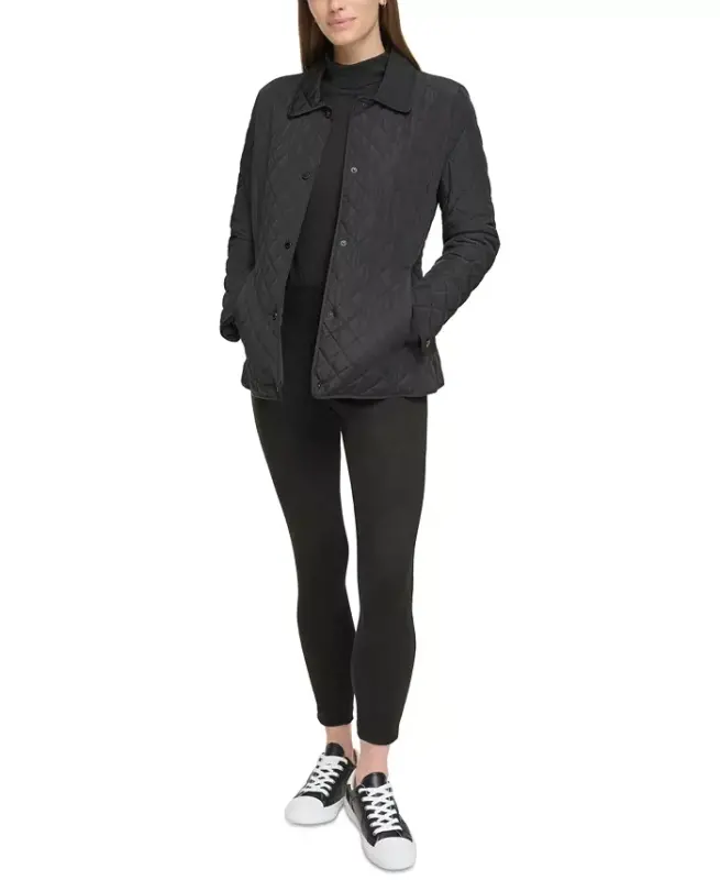 Womens Collared Quilted Coat - 2