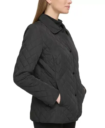 Womens Collared Quilted Coat - 3