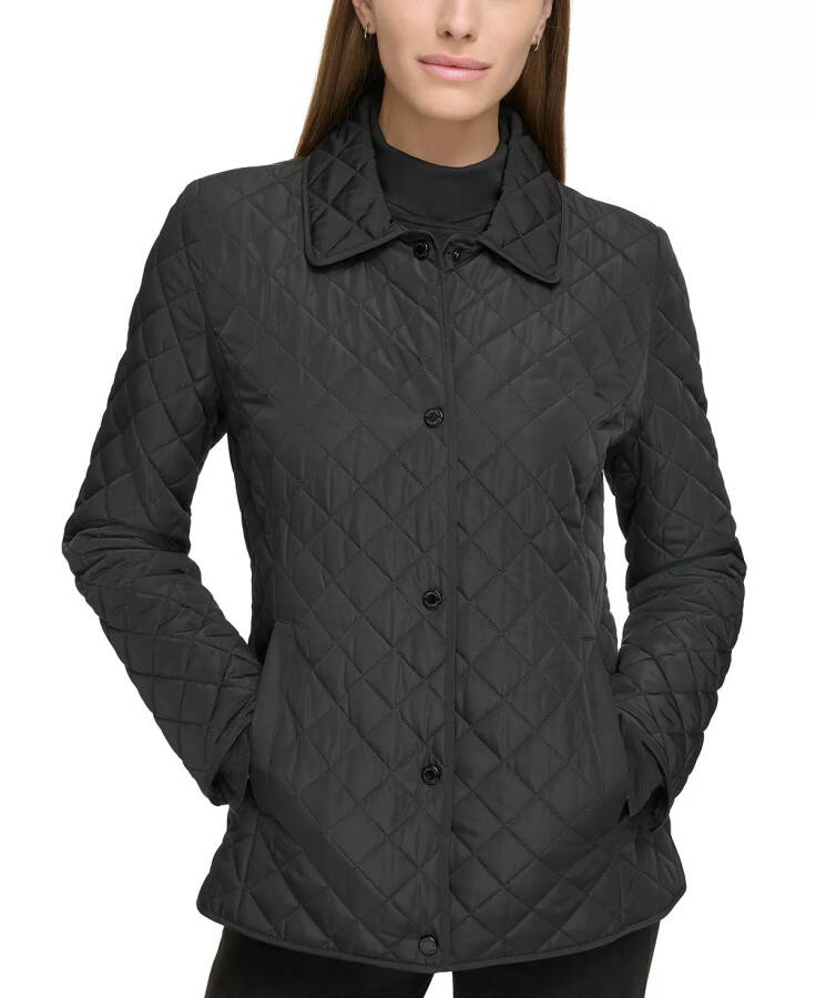 Womens Collared Quilted Coat Black - 1