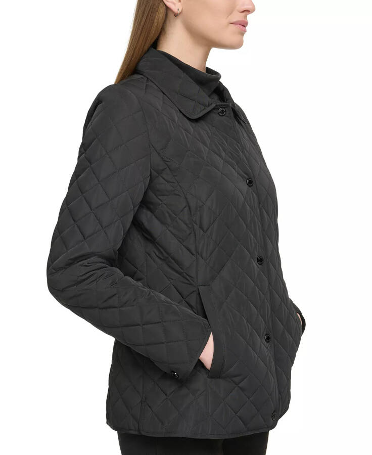 Womens Collared Quilted Coat Black - 3