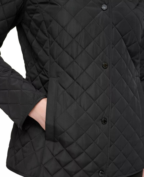 Womens Collared Quilted Coat Black - 4