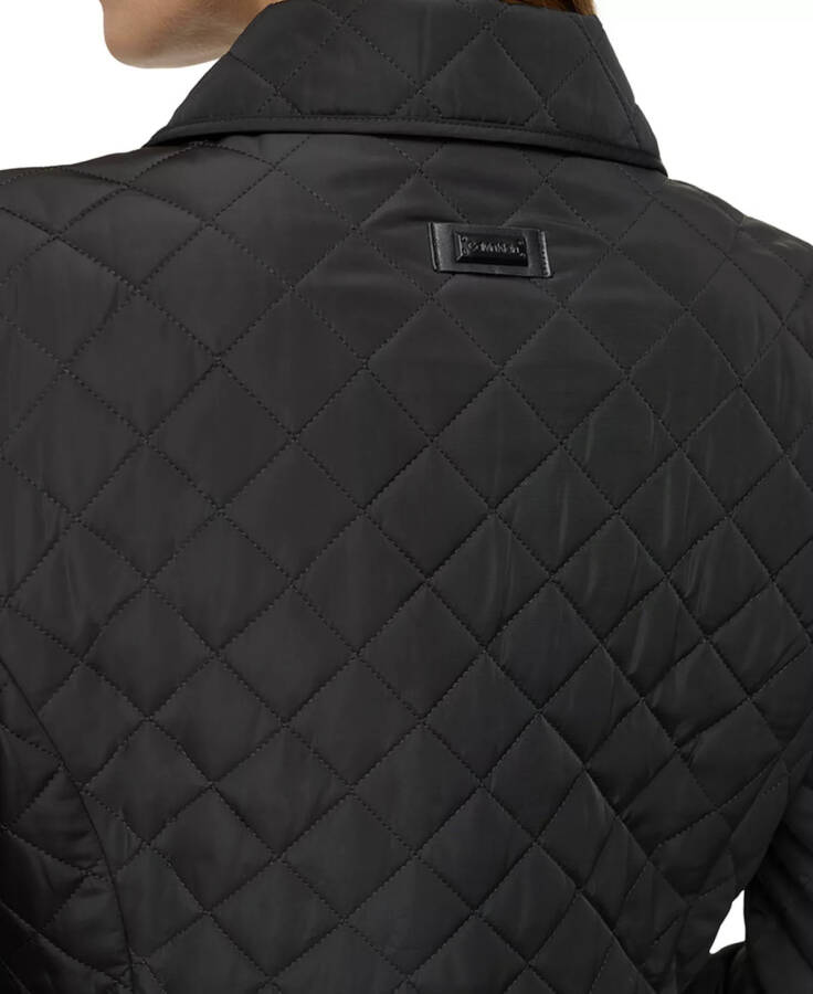 Womens Collared Quilted Coat Black - 5