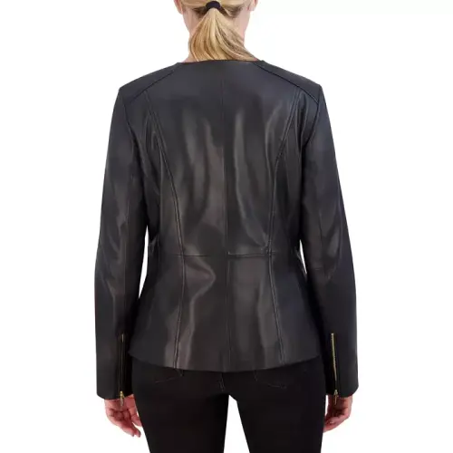 Women's Collarless Leather Jacket - COLE HAAN (1)