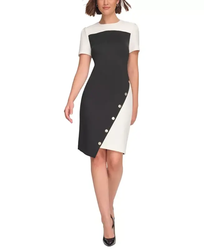 Women's Color-Blocked Asymmetric Dress-Black.ivory - TOMMY HILFIGER