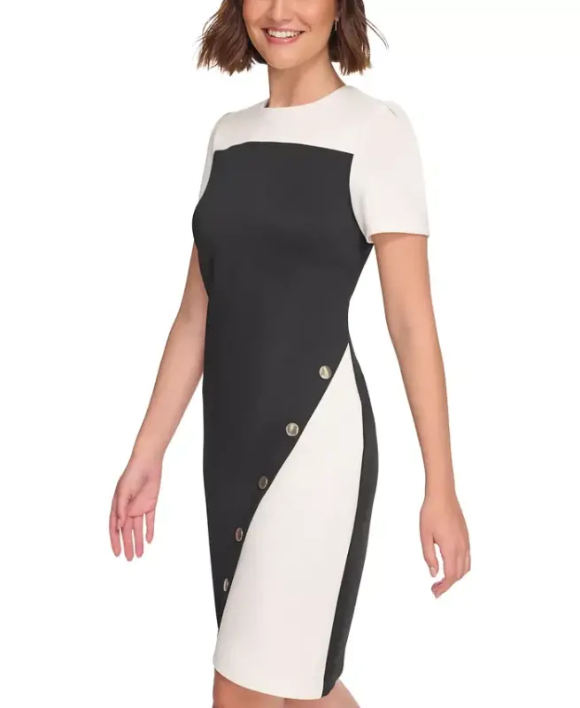 Women's Color-Blocked Asymmetric Dress-Black.ivory - 3