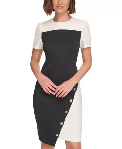Women's Color-Blocked Asymmetric Dress-Black.ivory - 4
