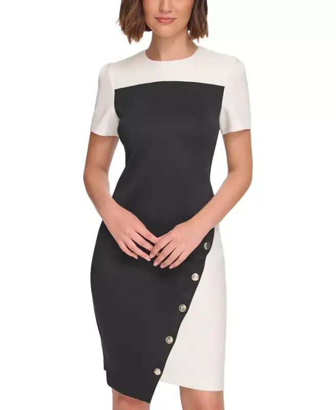 Women's Color-Blocked Asymmetric Dress-Black.ivory - 4