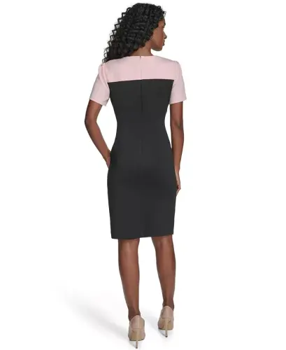 Women's Color-Blocked Asymmetric Scuba Dress - Black/Ballerina Pink - 4