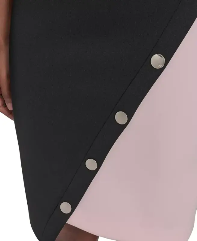 Women's Color-Blocked Asymmetric Scuba Dress - Black/Ballerina Pink - 5
