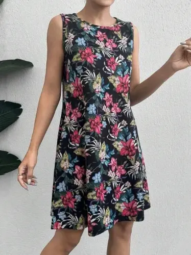 Women's Colorful Floral Print Supreme Dress - BÜYÜKBEDENIZ (1)