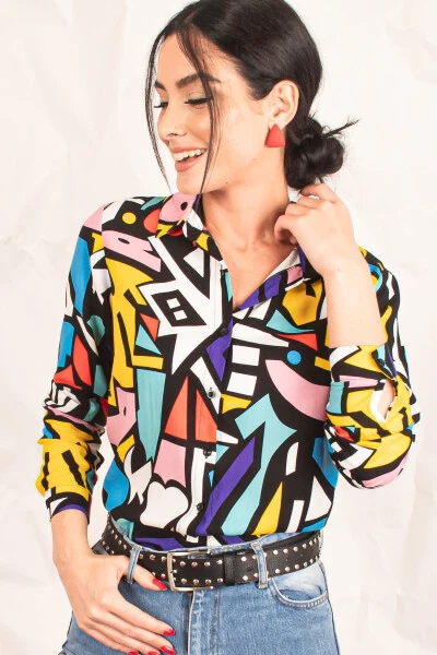 Women's Colorful Graphic Pattern Viscose Shirt ARM-20K082008 - ARMONIKA
