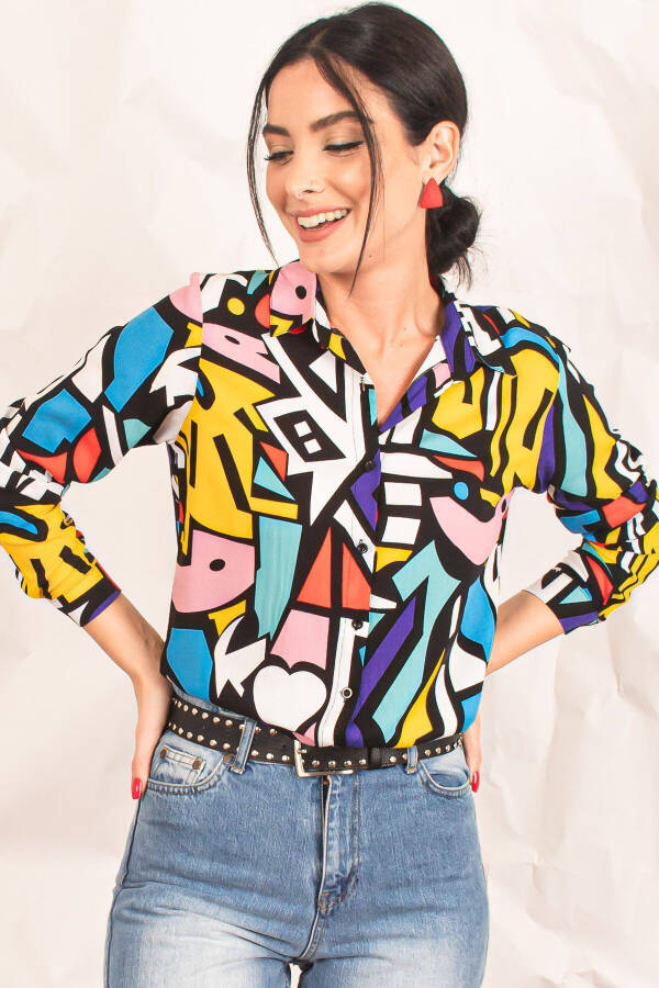 Women's Colorful Graphic Pattern Viscose Shirt ARM-20K082008 - 2