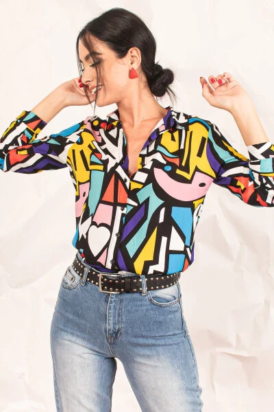 Women's Colorful Graphic Pattern Viscose Shirt ARM-20K082008 - 3