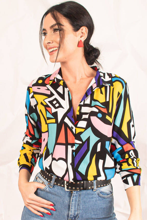 Women's Colorful Graphic Pattern Viscose Shirt ARM-20K082008 - 4