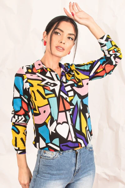Women's Colorful Graphic Pattern Viscose Shirt ARM-20K082008 - 5