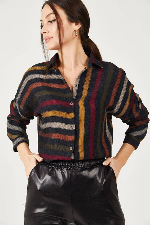 Women's Colorful Striped Oversized Shirt ARM-21K001034 - 12