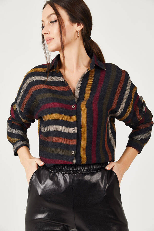 Women's Colorful Striped Oversized Shirt ARM-21K001034 - 6