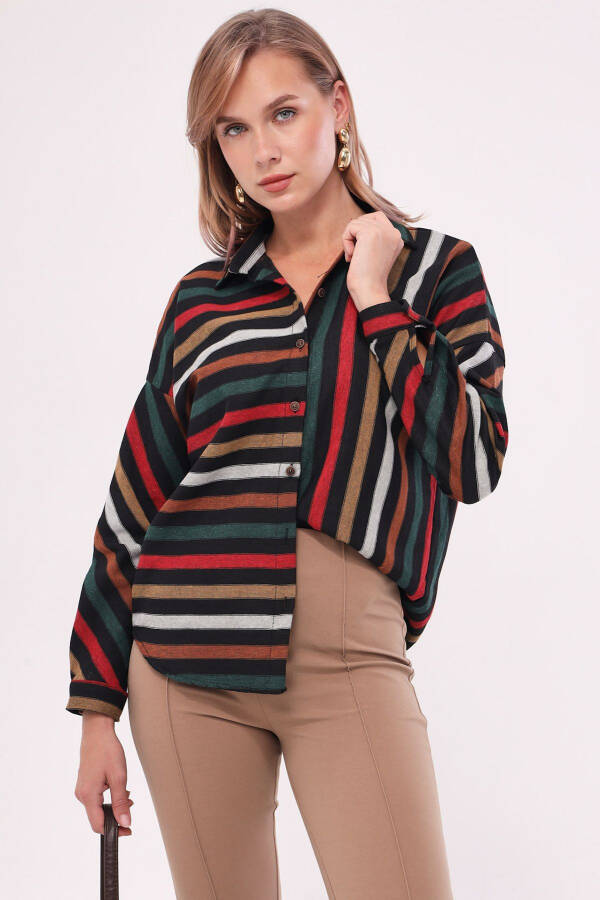 Women's Colorful Striped Oversized Shirt ARM-21K001034 - 7