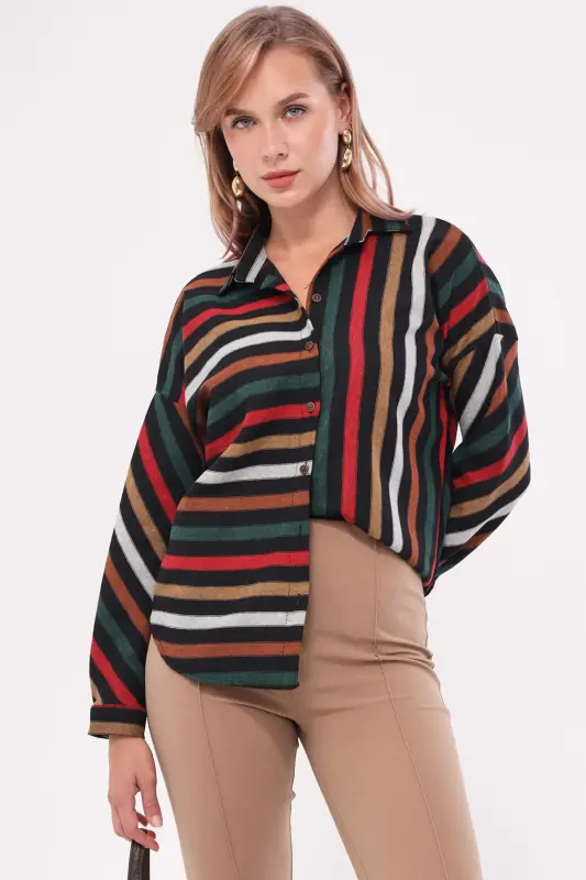Women's Colorful Striped Oversized Shirt ARM-21K001034 - 3