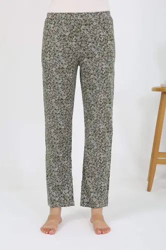 Women's Combed Patterned Single Bottom Pajama 27533 Khaki - 3