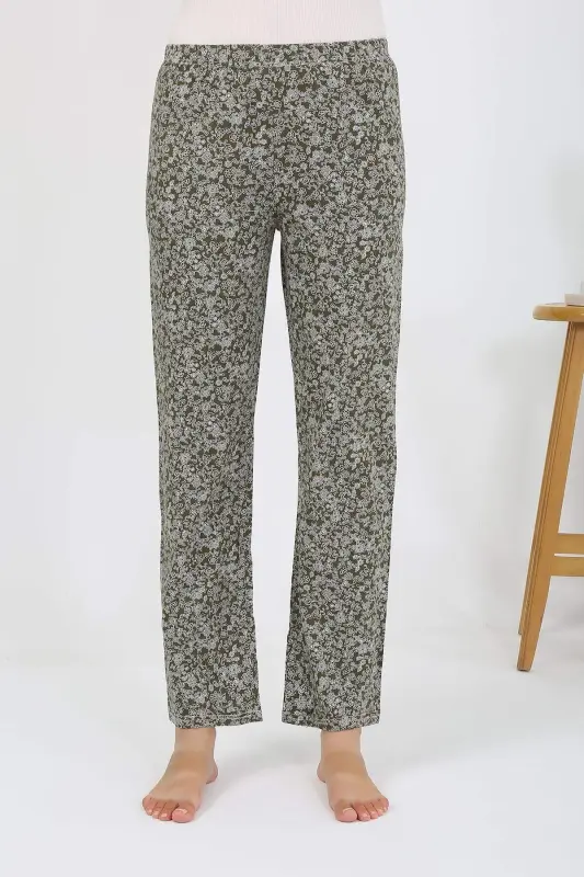 Women's Combed Patterned Single Bottom Pajama 27533 Khaki - 3