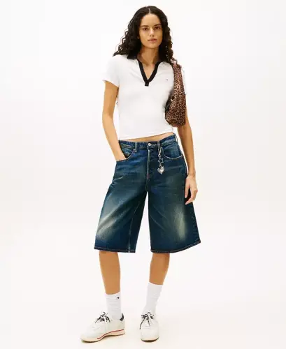 Women's Contrast-Collar Short-Sleeve Top - Ecru - TOMMY JEANS (1)