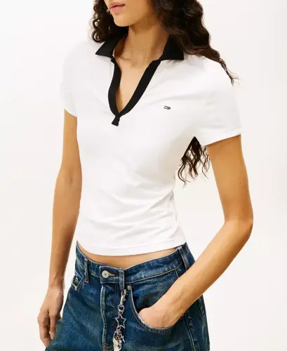 Women's Contrast-Collar Short-Sleeve Top - Ecru - 3