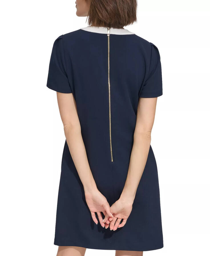 Women's Contrast-Trim Scuba Crepe Shift Dress Sky Blue - 2