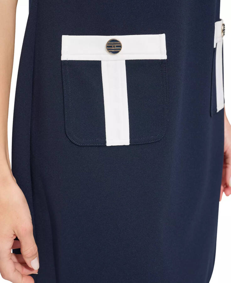 Women's Contrast-Trim Scuba Crepe Shift Dress Sky Blue - 3