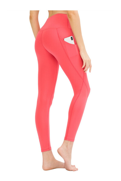 Women's Coral Belted High Waisted Double Pocket Tummy Control Sports Leggings - 1