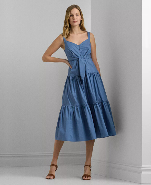 Women's Cotton-Blend Tie-Front Tiered Dress Pale Azure - 1