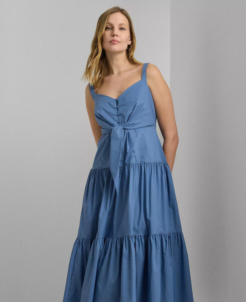 Women's Cotton-Blend Tie-Front Tiered Dress Pale Azure - 2