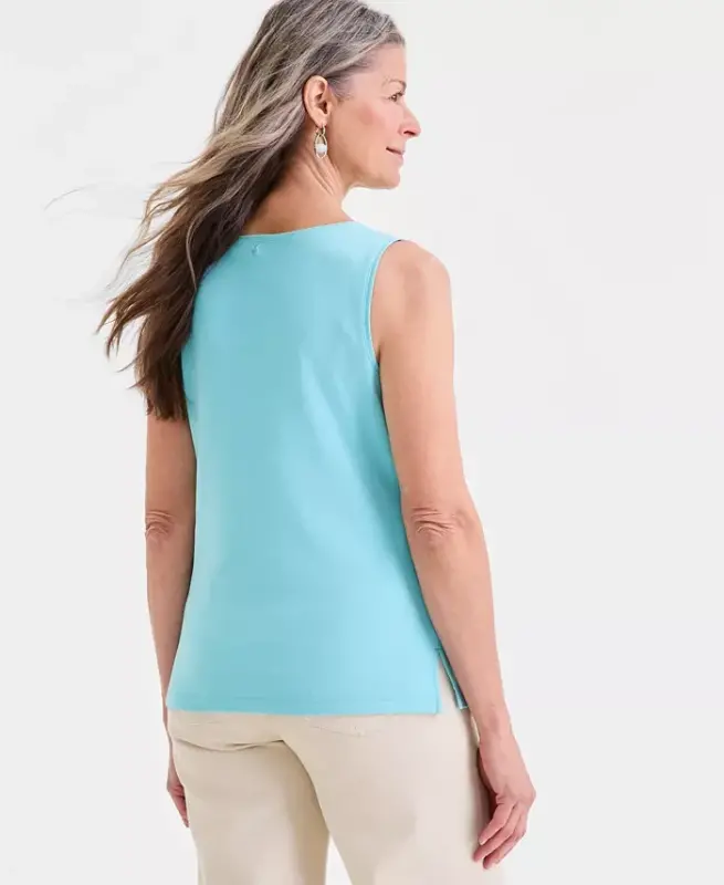 Women's Cotton Boat-Neck Sleeveless Top, Created for Modazone - Amazonite - 2