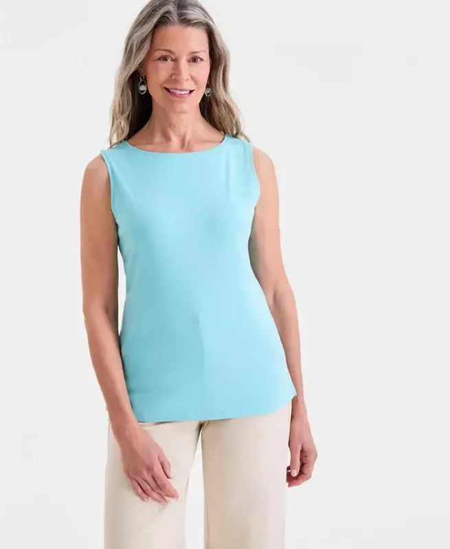 Women's Cotton Boat-Neck Sleeveless Top, Created for Modazone - Amazonite - 1