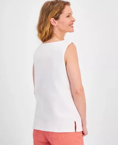 Women's Cotton Boat-Neck Sleeveless Top, Created for Modazone-Bright White - STYLE & CO (1)