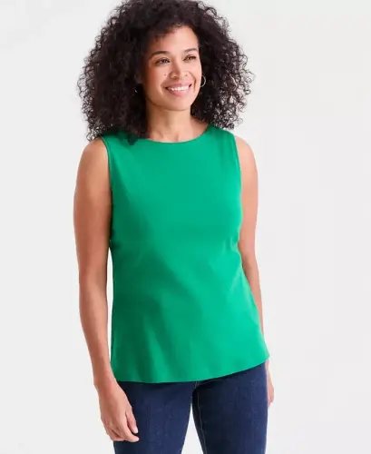 Women's Cotton Boat-Neck Sleeveless Top, Created for Modazone - Clover Leaf 