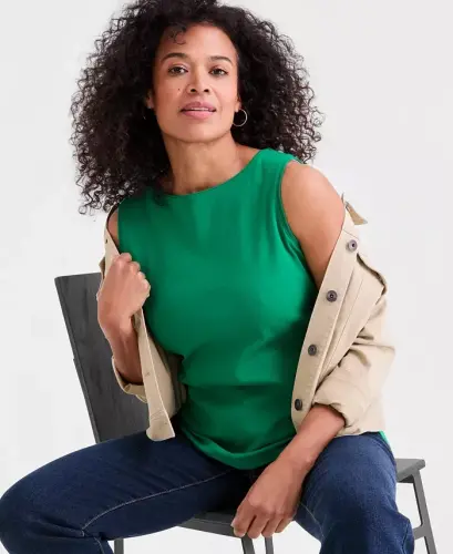 Women's Cotton Boat-Neck Sleeveless Top, Created for Modazone - Clover Leaf - STYLE & CO (1)