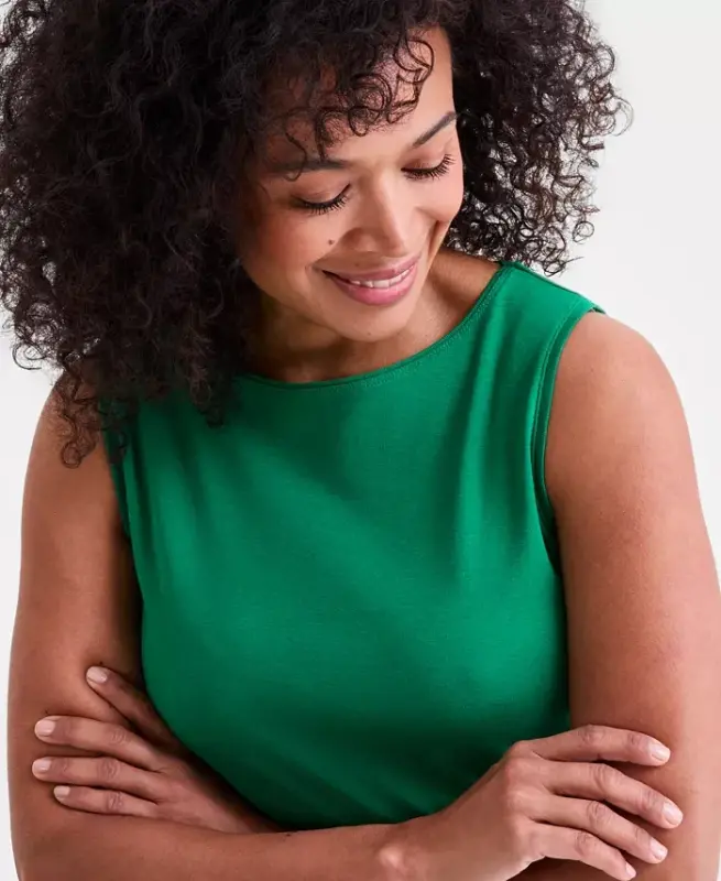 Women's Cotton Boat-Neck Sleeveless Top, Created for Modazone - Clover Leaf - 3